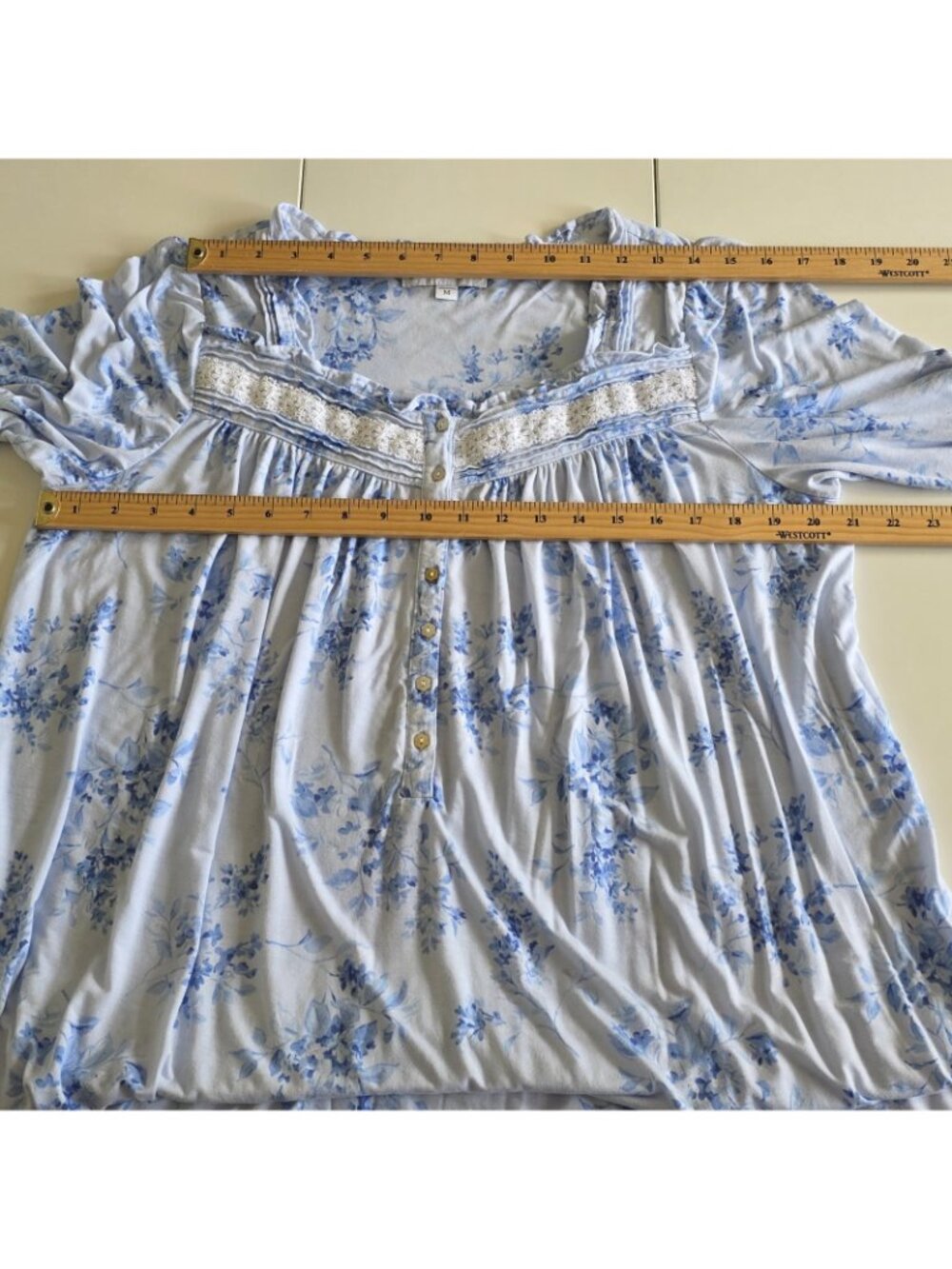 Eileen West Modal Nightgown M Blue Floral Lace Trim Ruffle Sleepwear Trad Wife - Picture 5 of 15